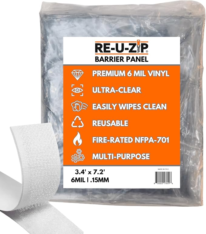 RE-U-ZIP Ultra-Clear Hook & Loop Dust Barrier Panel Kit | FR Vinyl Plastic by RE-U-ZIP
