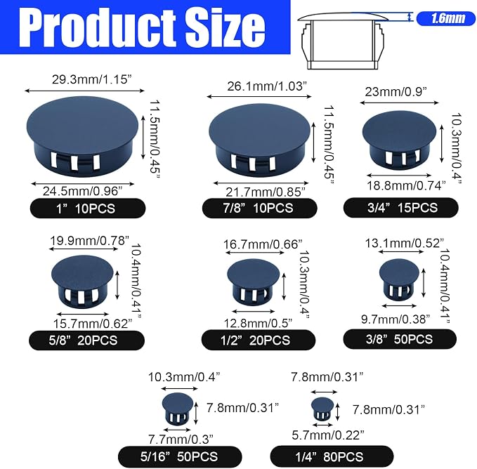 255PCS Plastic Hole Plugs Black Plastic Plug Kit Flush Type Hole Plugs | 8 - Image 2