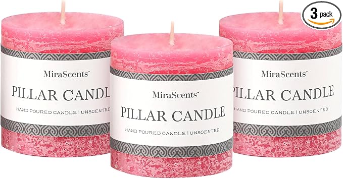 3x3 Inch Pink Pillar Candles Set of 3 by MiraScents