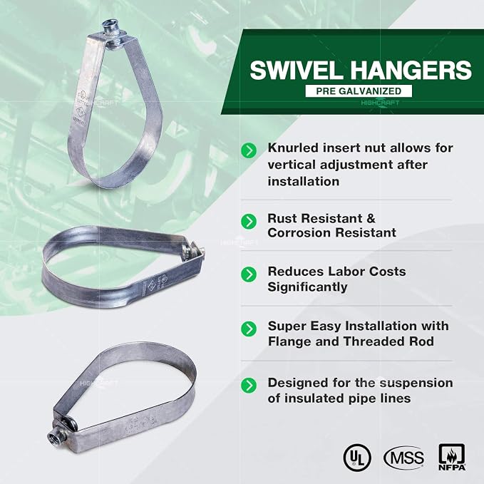 Highcraft ITSO-HQ01-10 Swivel Loop Pipe Hanger, Pre-Galvanized Steel, 1 in. - Image 3