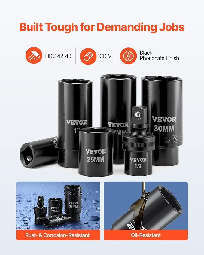 VEVOR 91-Piece 1/2" Drive Impact Socket Set, Deep & Shallow Kit | SAE & Metric - Image 2