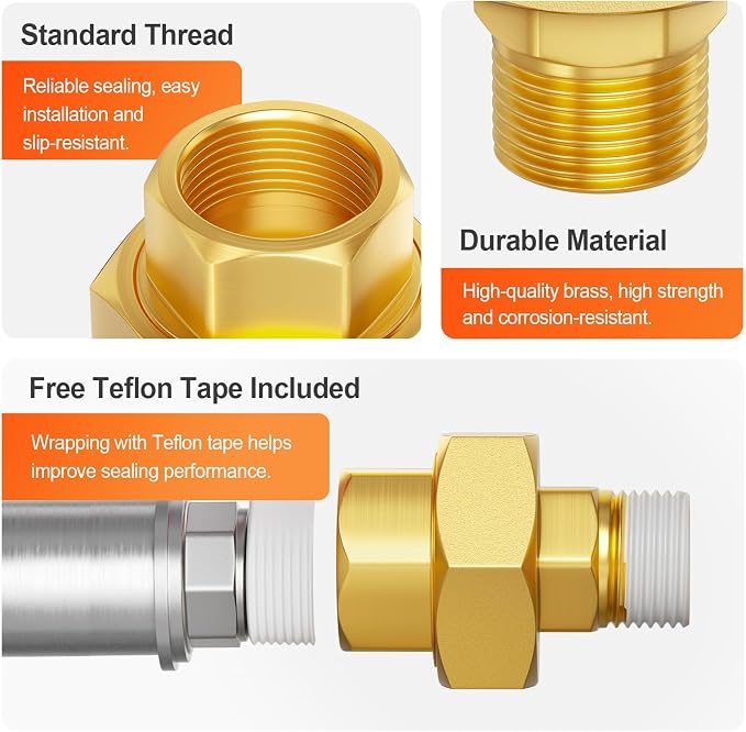 GASHER 3/8" NPT Brass Union Pipe Fitting | 3/8 Inch Male x 3/8 Inch Female - Image 4