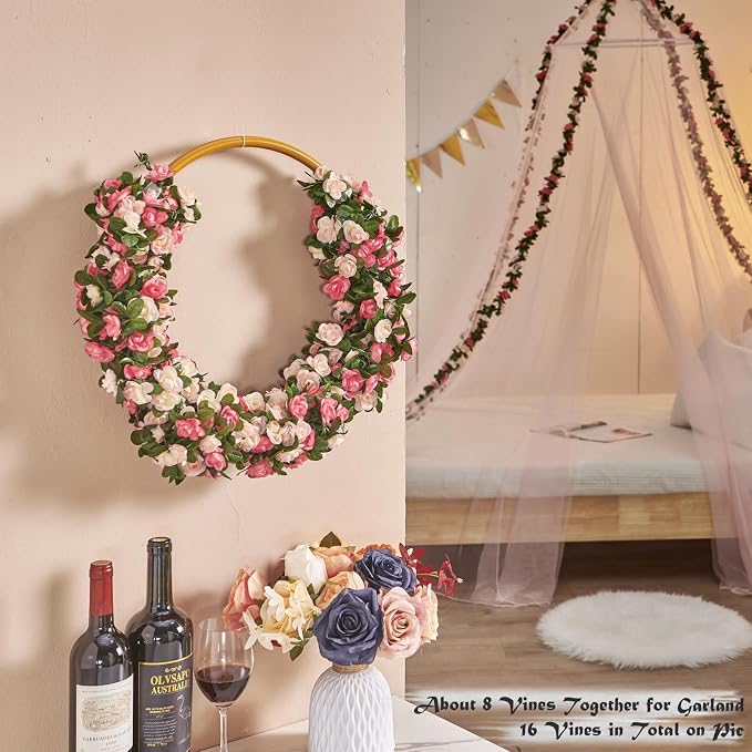 8Pcs x 8.2FT Artificial Flower Garland Floral Rose Vine Decor, Hanging Faux - Image 5