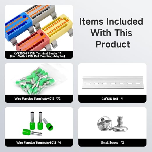4Pcs KV225G DIN Rail Terminal Blocks, 9-Pole 1 in 18 Out Push-in | 9-Pole 1 in - Image 3