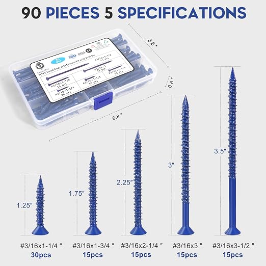 CHENGFIX Concrete Screws Kit, 5 Sizes, Flat Head, Torx Drive, - Image 2