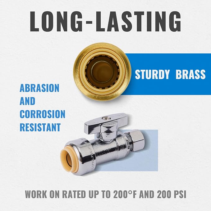Straight Stop Valve, Water Shut Off Valve 1/2" x 1/4" Comp, Toilet Water Shutoff - Image 2