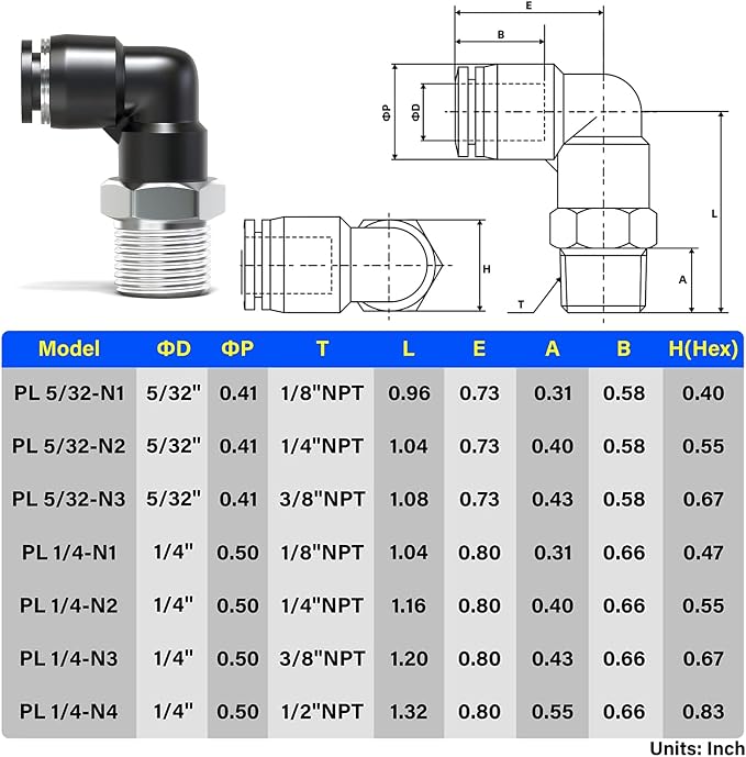 TAILONZ 5/32" x 1/4" NPT Push to Connect Elbow Fitting 2pcs | Copper&Plastic - Image 2