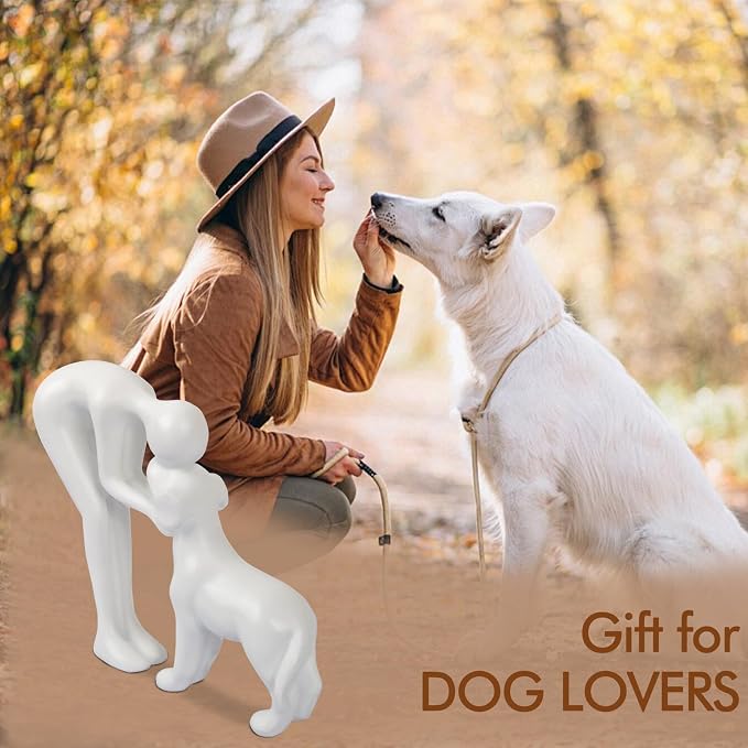 Abstract Person and Dog Sculpture Head-to-Head Figurine White | abstract - Image 2