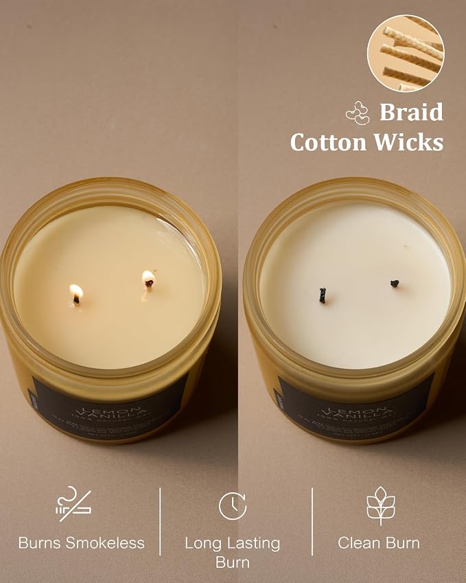 M&SENSE Lemon Vanilla Home Scented Candles, 11.6oz Organic Soy Wax | Natural - Image 5