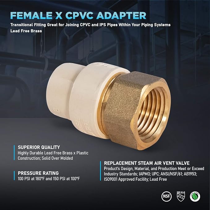 Midline Valve CSDQG034-OM-5 Female x CPVC Adapter Transition Pipe Fitting; - Image 4