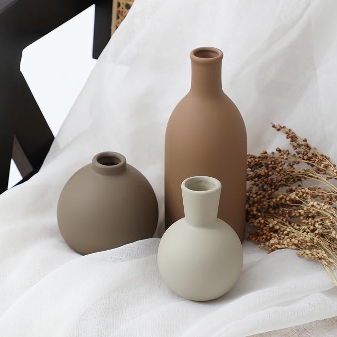 Ceramic Vase Set of 3, Vases Home Decor Rustic Farmhouse Decorative Vase - Image 5