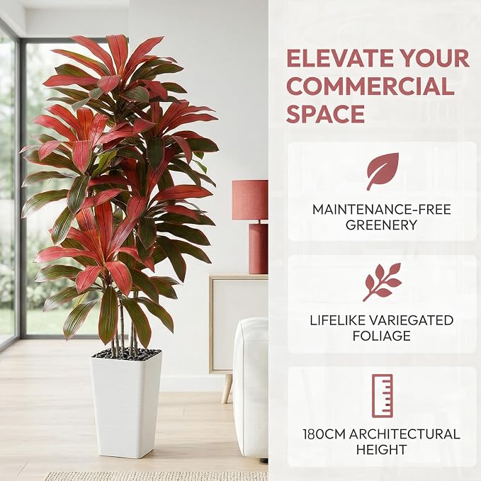 Artificial Dracaena Tree: 6FT Fake Plants Silk Faux Trees（White Pot） | - Image 5