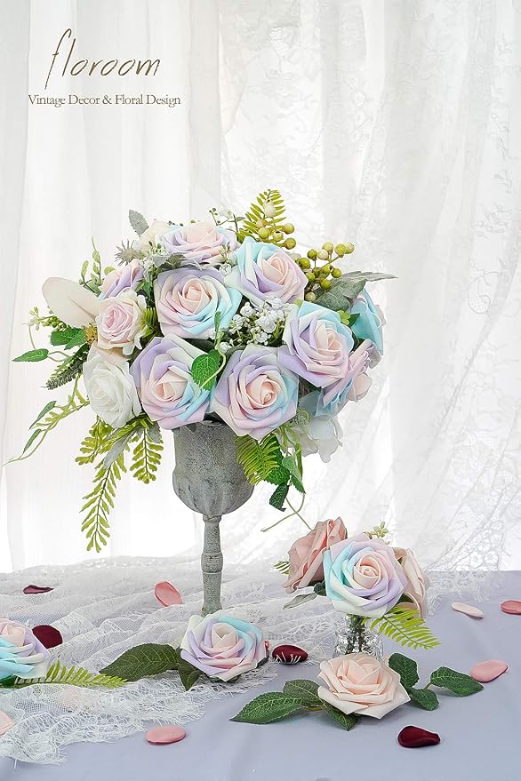 Artificial Flowers 25pcs Real Looking Whimsical Blush Foam Fake Roses - Image 2