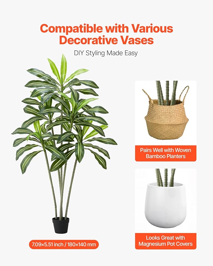 VEVOR Artificial Dracaena Tree 6 ft, Fake Palm Tropical Plants - Image 5