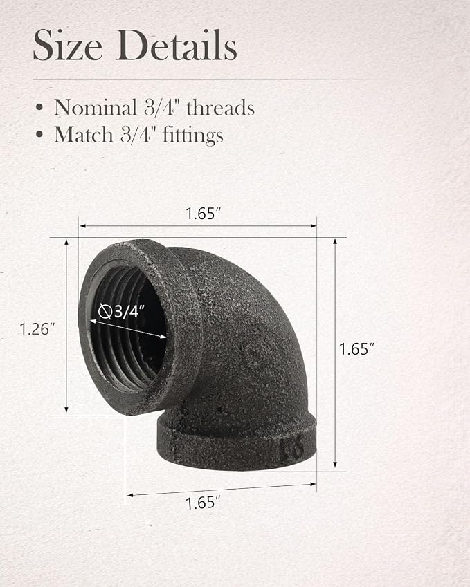 3/4 in Malleable Iron Pipe Elbows, 20 Pack Threaded Fittings | Durable - Image 3