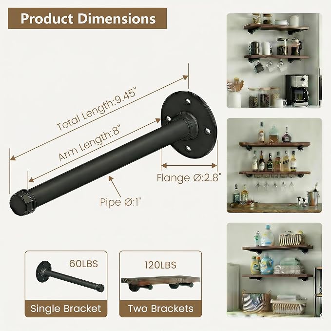 Industrial Pipe Shelf Brackets 10 Pack Wall Mount DIY Shelving Brackets 8 in - Image 4