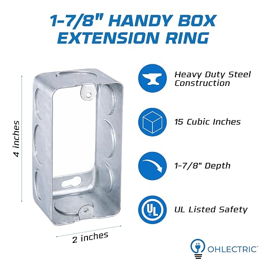 4 Pack - 4x2” Rectangle Steel Outlet Box Extension Ring| 1-7/8" Deep Box - Image 2