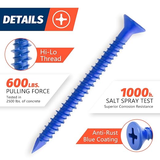 3/16" x 2-1/4" Concrete Screw Anchor, Cement or Stucco - Image 3