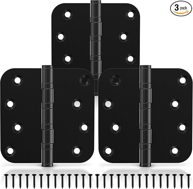 KOLET Ball Bearing Door Hinges, 4 x 4 Inch, 5/8" Radius, Matte Black, 3 Pack | by KOLET