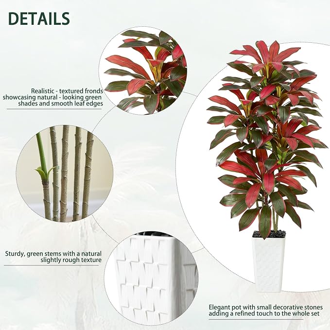 Artificial Red Dracaena Tree Indoor, 6FT Tall Fake Floor Plants - Image 4