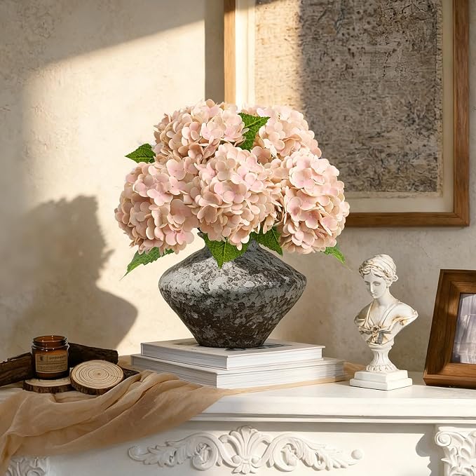 Beige Neutral Real Touch Hydrangea Artificial Flowers, Latex | 21" Long Stems - Image 3