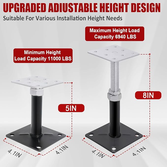 4 Pack 5-8 Inch Adjustable House Floor Jacks, Heavy Duty, 000 lb Each | - Image 2