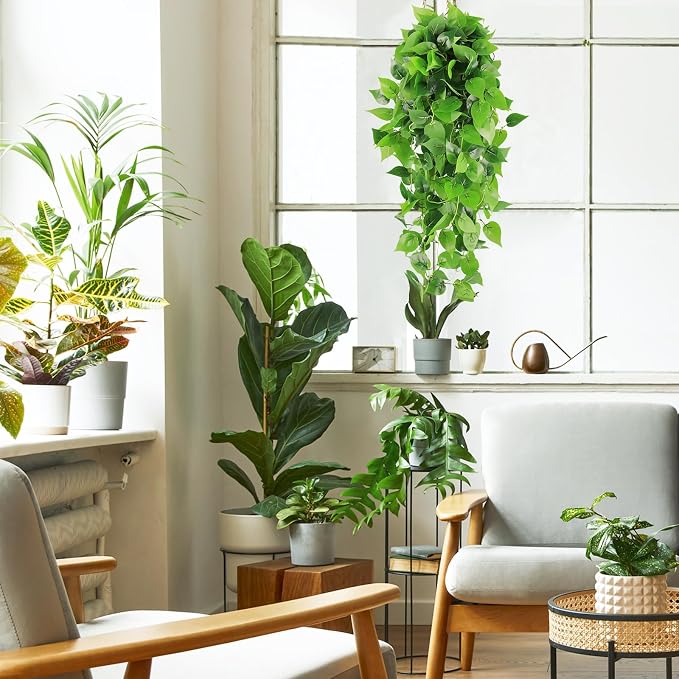 CEWOR 3pcs Fake Hanging Plants for Room Decor, 3.6ft Artificial Ivy Pothos Vine - Image 3