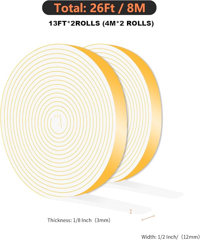 Foam Tape, Weather Stripping, High Density CR, Soundproof, 1/2 in x 1/8 in x - Image 4
