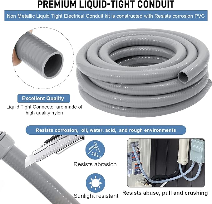 DWALE Liquid-Tight Conduit and Connector Kit, Flexible Non Metallic Liquid - Image 3
