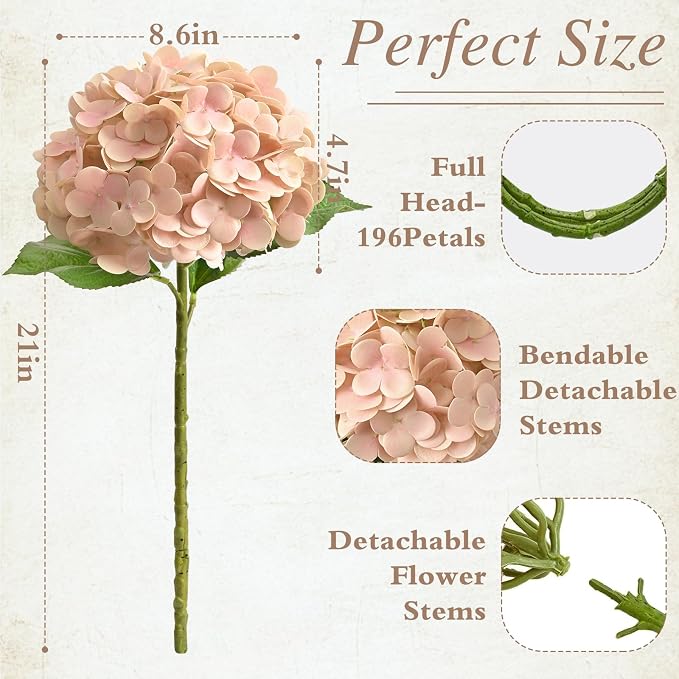 Beige Neutral Real Touch Hydrangea Artificial Flowers, Latex | 21" Long Stems - Image 2
