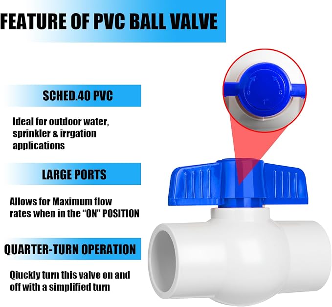 8PCS 3/4" PVC Ball Valve, Shut-Off Ball Valves Socket - Image 3