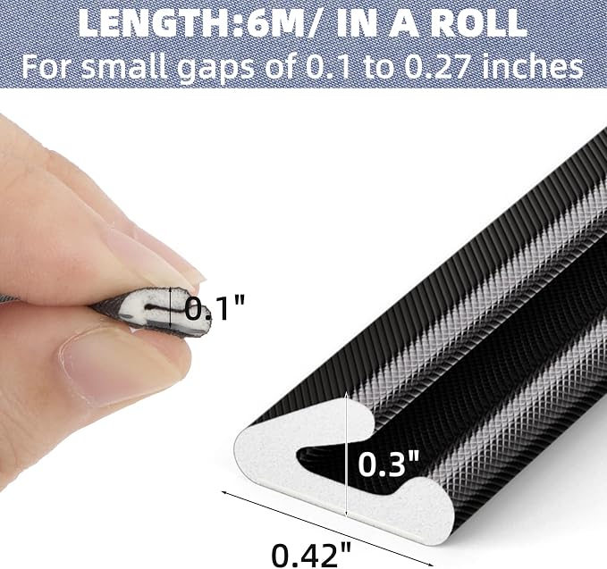 V Shape Door Weather Stripping for Small Gaps, Foam Seal Tape 19.7FT | Black - Image 2
