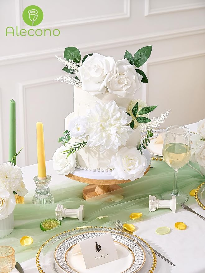 Alecono White Artificial Flowers, Silk Fake Roses - Image 4