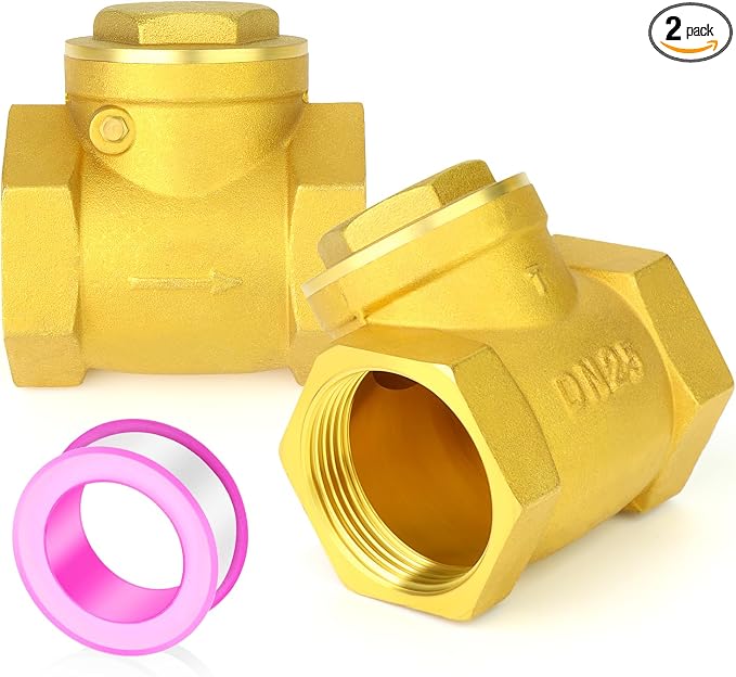 GASHER 2PCS Brass Swing Check Valve 1" Female Thread, Backflow Prevention by GASHER