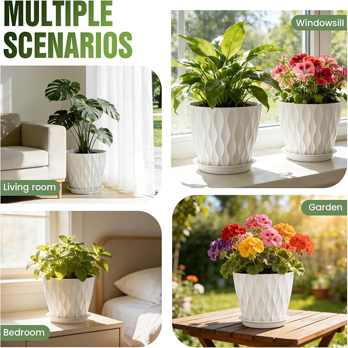 8 Inch Plant Pots 4 Pack Plastic Planters - Image 7