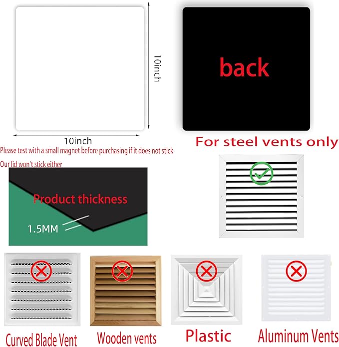 Square Magnetic Vent Covers, Extra Strong Magnets, Fits Steel Vents Only - Image 2