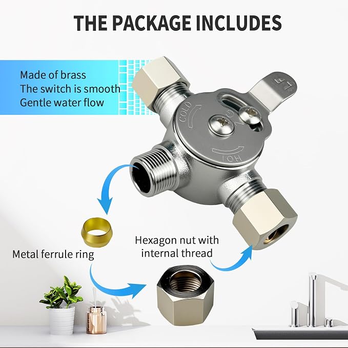 1PCS Water Mixing Valve, Hot and Cold Water Mixer, 3/8" Inch Inlets/Outlet | - Image 3