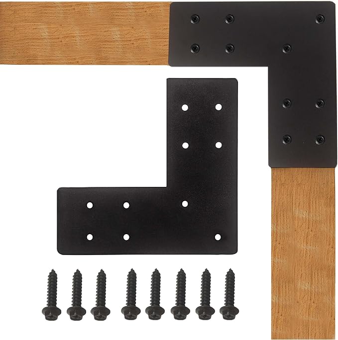 4pcs Heavy Duty Flat L Shape Flat Post Brackets, 7.5x7.5' Black, Wall Mount - Image 4