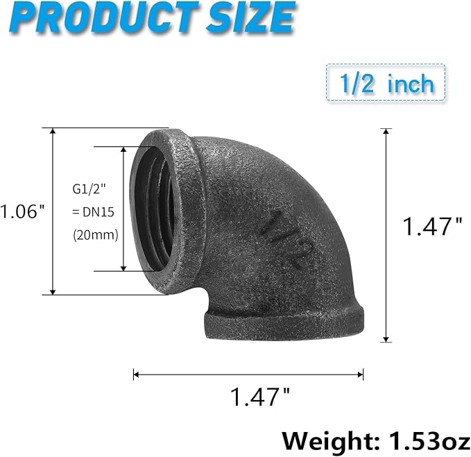 1/2" Elbow, DN15 Threaded Gray Metal Pipe Fittings Elbow - Image 2
