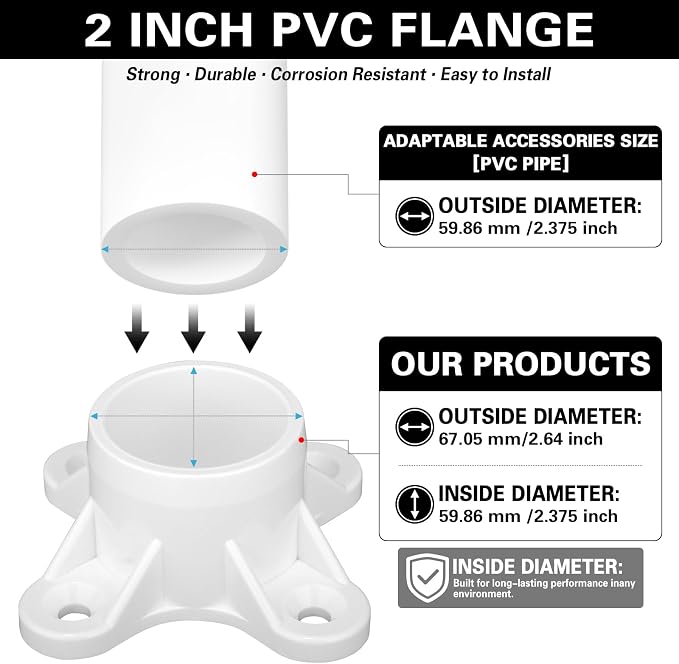 12 Packs 2" PVC Flange, Table Screw Caps PVC Pipe Fittings - Image 2