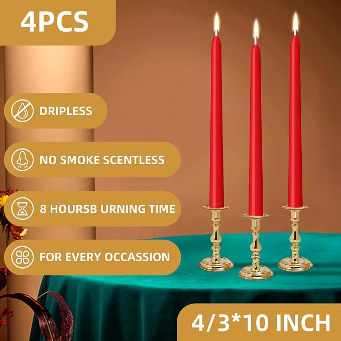 LYOBATH 4 Pack Red Taper Candles - Image 2