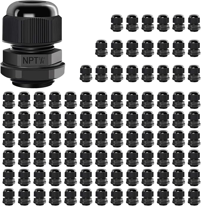 100 Pack NPT 1/4" Cable Glands Waterproof Adjustable 4-8mm Cable Connectors by LeMotech