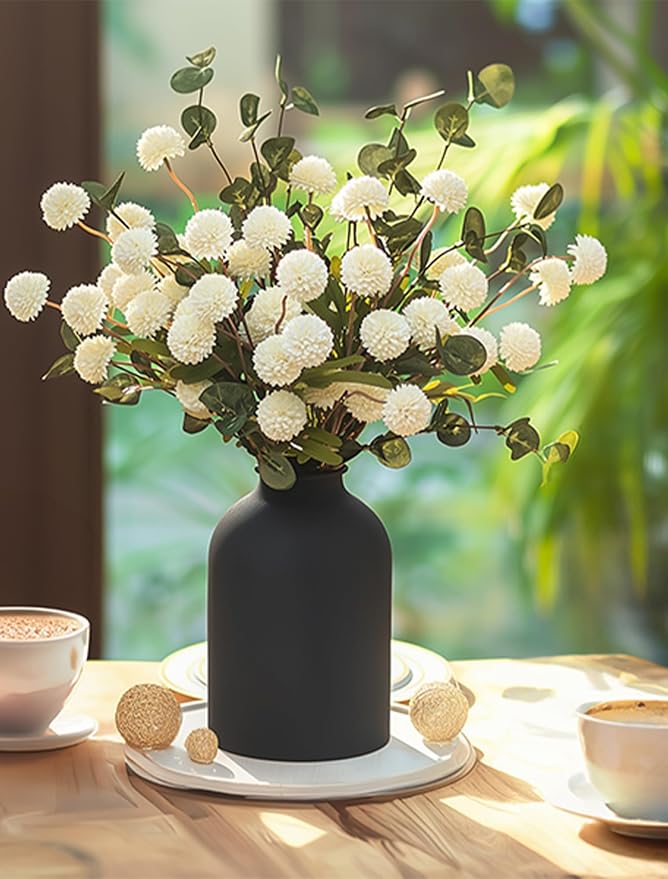 BLOSMON Fake Mum Flowers in Vase, Faux Silk Pom Poms, Floral Arrangements - Image 7