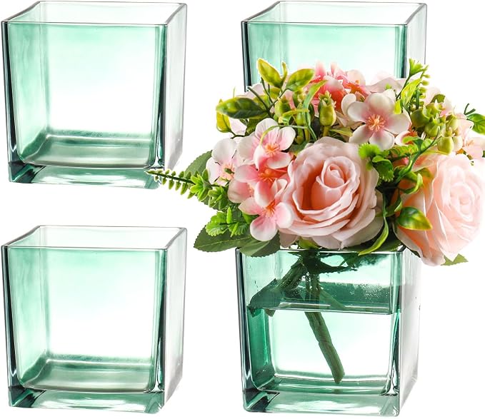 Square Glass Vases Set of 4, Square Vase by MARTAGE