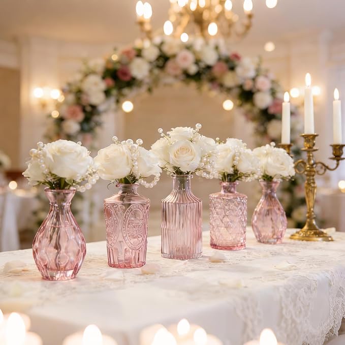 Petal Petite Middle Pink Glass Bud Vase Set of 12 - Image 7