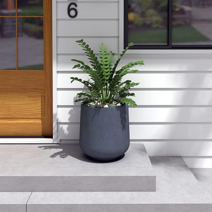 Kante Large Round Curved Charcoal Concrete Planter 16.5" Dia - Image 9