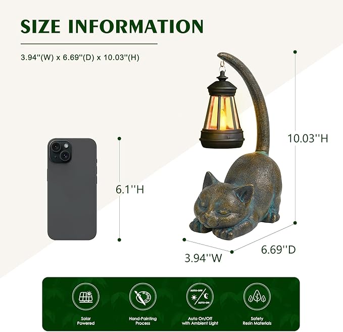 MININOVA Solar Garden Statues Cat Figurine Outdoor Decor - Image 3