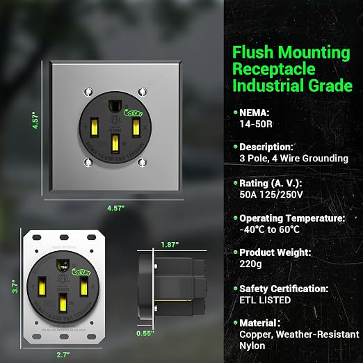 50 Amp EV Charging Receptacle/Nema 14-50 EV Outlet - Image 2