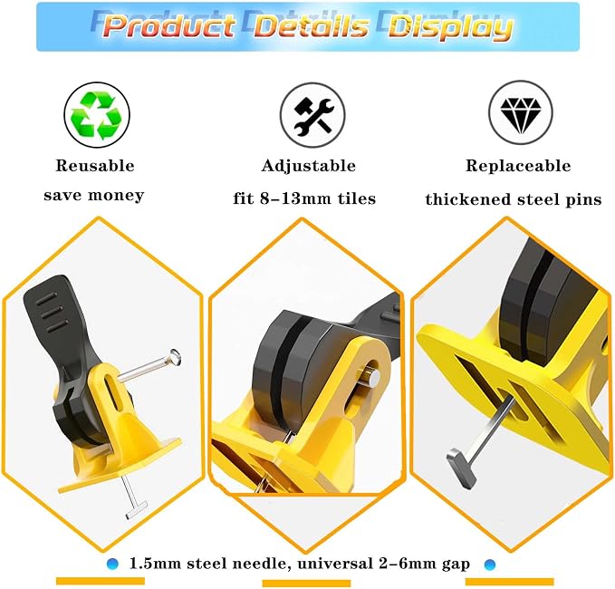 Tile Leveling System Kit Reusable 100pcs Tile Leveler+400pcs 1/8'' Cross-Shaped - Image 3