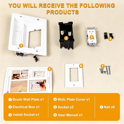 Recessed TV Outlet for in Wall Management Kit Set Box-Two-Hole Socket, TV Wall - Image 4
